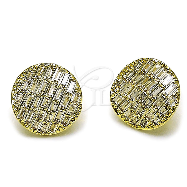 Arete Dormilona 02.457.0015 Oro Laminado, Diseño de Baguette, con Zirconia Cubica Blanca, Pulido, Tono Dorado