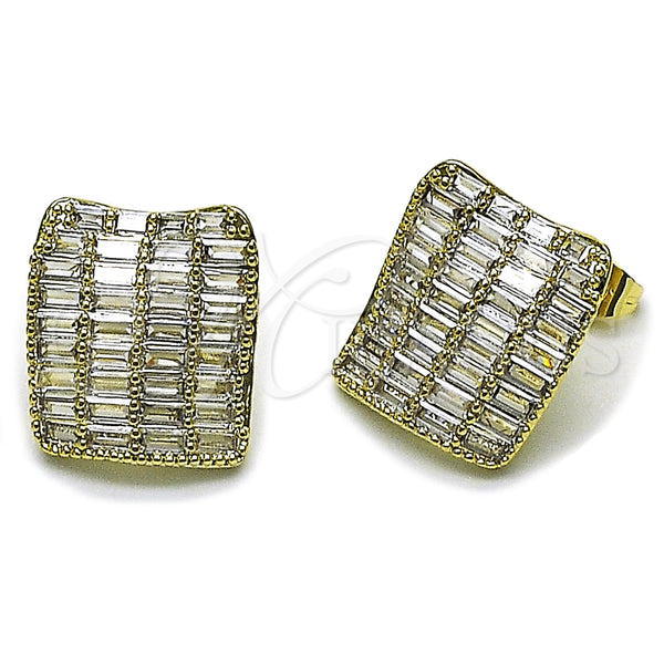 Arete Dormilona 02.457.0016 Oro Laminado, Diseño de Baguette, con Zirconia Cubica Blanca, Pulido, Tono Dorado