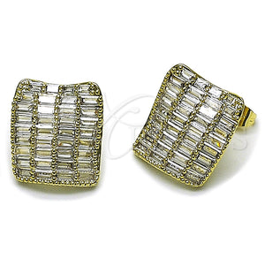 Arete Dormilona 02.457.0016 Oro Laminado, Diseño de Baguette, con Zirconia Cubica Blanca, Pulido, Tono Dorado