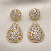 Arete Largo 02.457.0017 Oro Laminado, Diseño de Gota, con Zirconia Cubica Blanca, Pulido, Tono Dorado