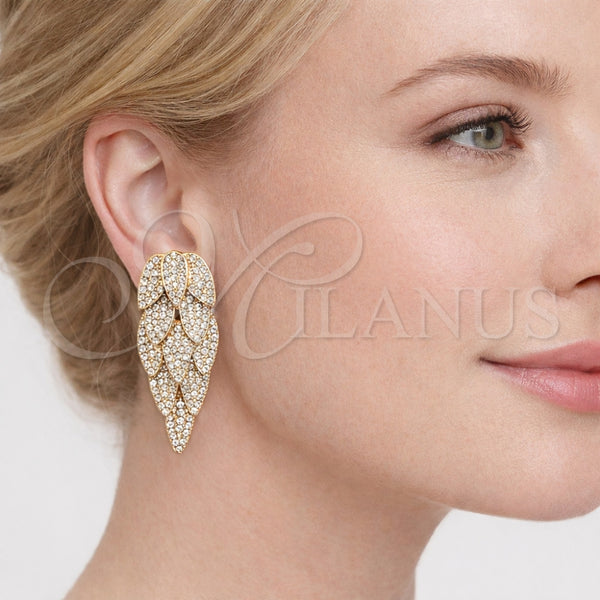 Arete Chandelier 02.457.0018 Oro Laminado, Diseño de Oja, con Zirconia Cubica Blanca, Pulido, Tono Dorado