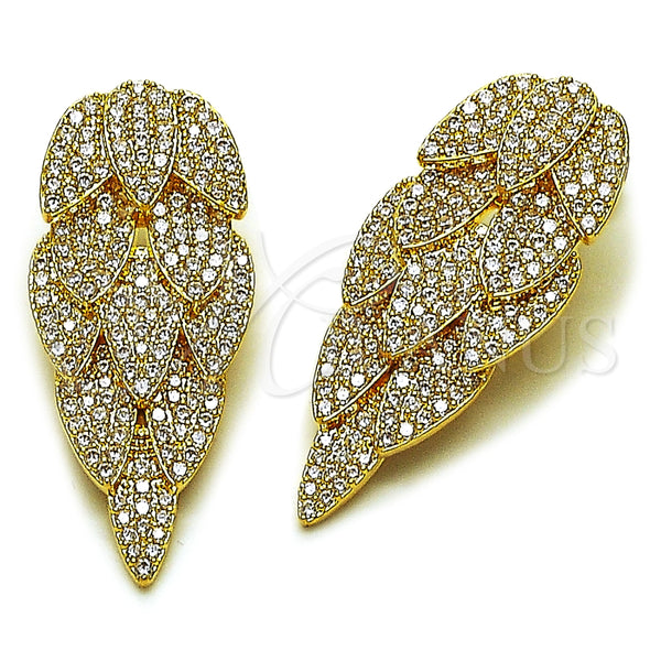 Arete Chandelier 02.457.0018 Oro Laminado, Diseño de Oja, con Zirconia Cubica Blanca, Pulido, Tono Dorado