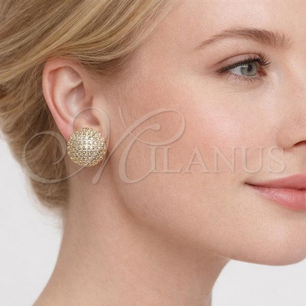 Arete Dormilona 02.457.0021 Oro Laminado, Diseño de Bola, con Zirconia Cubica Blanca, Pulido, Tono Dorado