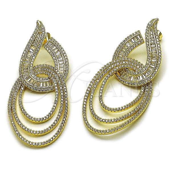 Arete Largo 02.457.0022 Oro Laminado, Diseño de Baguette, con Zirconia Cubica Blanca, Pulido, Tono Dorado