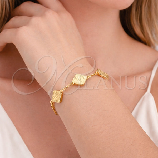 Pulsera Elegante 03.418.0003.07 Oro Laminado, Diseño de Rolo, Diamantado, Tono Dorado (Grosor 11.5 MM, 7 Pulgadas de Largo)