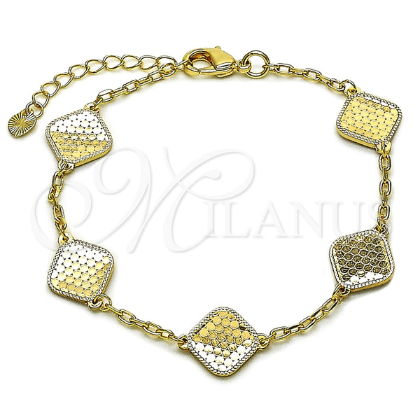Pulsera Elegante 03.418.0003.07 Oro Laminado, Diseño de Rolo, Diamantado, Tono Dorado (Grosor 11.5 MM, 7 Pulgadas de Largo)