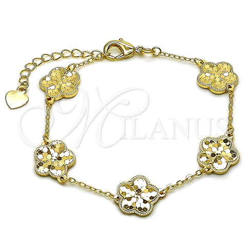 Pulsera Elegante 03.418.0004.07 Oro Laminado, Diseño de Flor y Rolo, Diamantado, Tono Dorado (Grosor 12 MM, 7 Pulgadas de Largo)