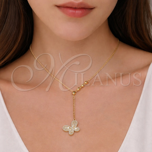 Gargantilla Elegante 04.418.0001.16 Oro Laminado, Diseño de Mariposa y Miami Cubana, Diamantado, Tono Dorado (Grosor 01.8 MM, 16 Pulgadas de Largo)