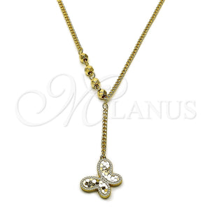 Gargantilla Elegante 04.418.0001.16 Oro Laminado, Diseño de Mariposa y Miami Cubana, Diamantado, Tono Dorado (Grosor 01.8 MM, 16 Pulgadas de Largo)