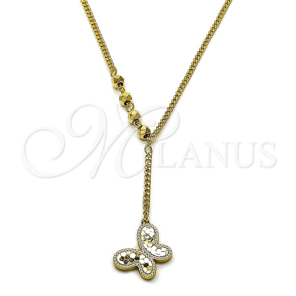 Gargantilla Elegante 04.418.0001.16 Oro Laminado, Diseño de Mariposa y Miami Cubana, Diamantado, Tono Dorado (Grosor 01.8 MM, 16 Pulgadas de Largo)
