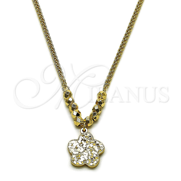 Gargantilla Elegante 04.418.0002.16 Oro Laminado, Diseño de Flor y Disco, Diamantado, Tono Dorado (Grosor 01.7 MM, 16 Pulgadas de Largo)