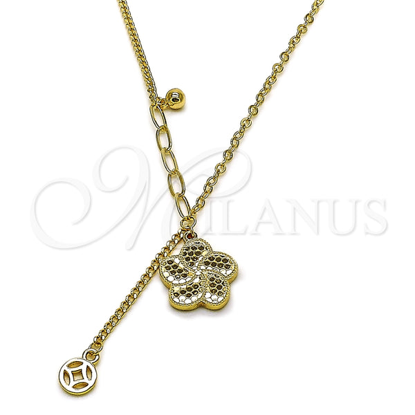 Gargantilla Elegante 04.418.0003.16 Oro Laminado, Diseño de Flor y Bola, Diamantado, Tono Dorado (Grosor 03.8 MM, 16 Pulgadas de Largo)