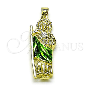 Dije Religioso 05.458.0001 Oro Laminado, Diseño de San Judas, con Zirconia Cubica Blanca, Pulido, Tres Tonos