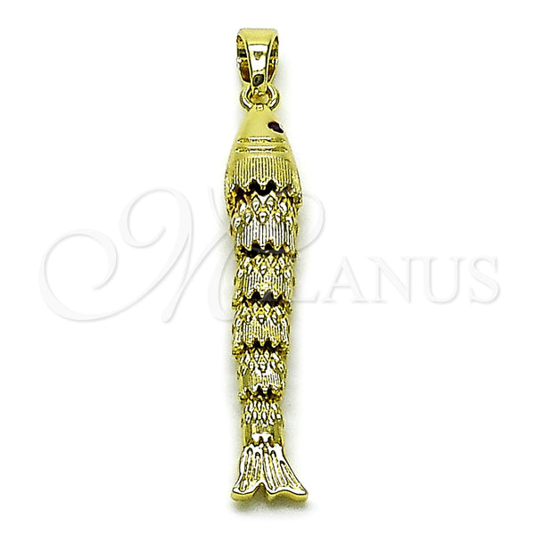 Dije Elegante 05.458.0003 Oro Laminado, Diseño de Pescado, con Zirconia Cubica Rubi, Pulido, Tono Dorado