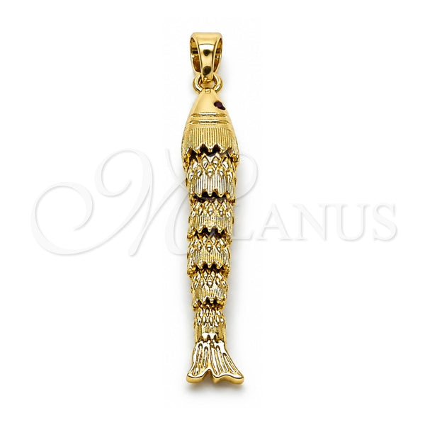 Dije Elegante 05.458.0003 Oro Laminado, Diseño de Pescado, con Zirconia Cubica Rubi, Pulido, Tono Dorado