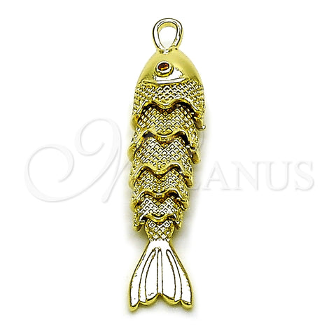 Dije Elegante 05.458.0004 Oro Laminado, Diseño de Pescado, con Zirconia Cubica Rubi, Pulido, Tono Dorado