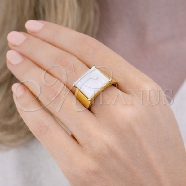 Anillo Multi Piedra 01.381.0002 Oro Laminado, con Madre Perla Marfil, Pulido, Tono Dorado (Talla Unica)