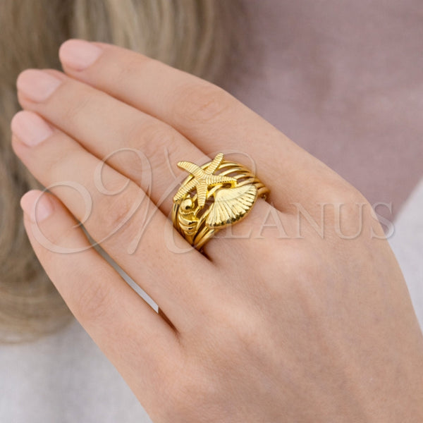 Anillo Elegante 01.381.0004 Oro Laminado, Diseño de Estrella y Concha, Pulido, Tono Dorado (Talla Unica)