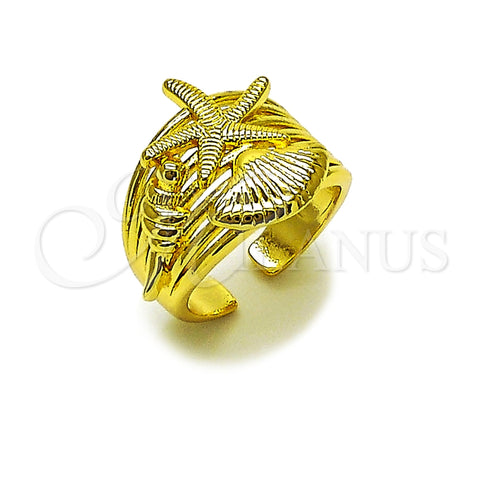 Anillo Elegante 01.381.0004 Oro Laminado, Diseño de Estrella y Concha, Pulido, Tono Dorado (Talla Unica)