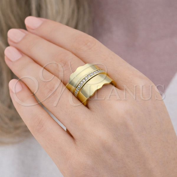 Anillo Multi Piedra 01.381.0006 Oro Laminado, con Zirconia Cubica White Platina, Pulido, Tono Dorado (Talla Unica)