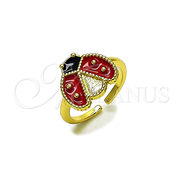 Anillo Elegante 01.381.0007 Oro Laminado, Diseño de Mariquita, Esmaltado Rojo, Tono Dorado (Talla Unica)