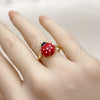 Anillo Elegante 01.381.0008 Oro Laminado, Diseño de Mariquita, Esmaltado Rojo, Tono Dorado (Talla Unica)