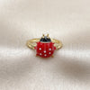 Anillo Elegante 01.381.0008 Oro Laminado, Diseño de Mariquita, Esmaltado Rojo, Tono Dorado (Talla Unica)