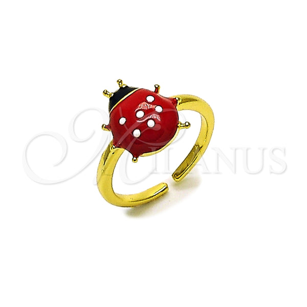 Anillo Elegante 01.381.0008 Oro Laminado, Diseño de Mariquita, Esmaltado Rojo, Tono Dorado (Talla Unica)