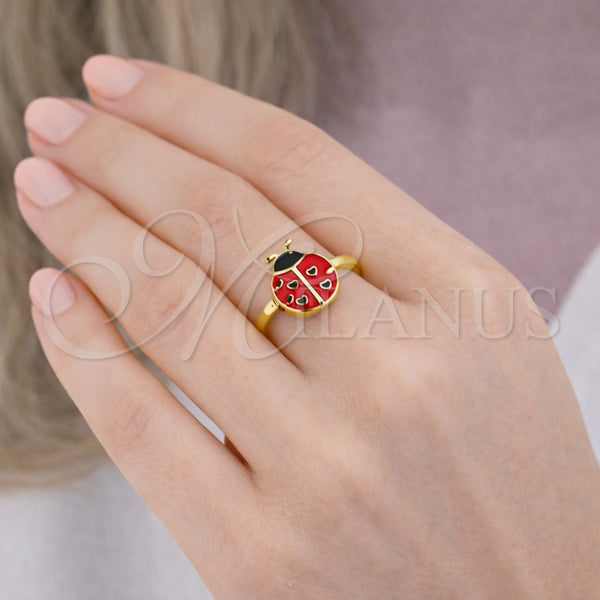 Anillo Elegante 01.381.0009 Oro Laminado, Diseño de Mariquita, Esmaltado Rojo, Tono Dorado (Talla Unica)
