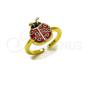 Anillo Elegante 01.381.0009 Oro Laminado, Diseño de Mariquita, Esmaltado Rojo, Tono Dorado (Talla Unica)