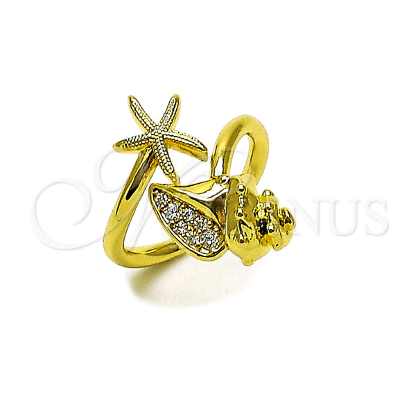 Anillo Multi Piedra 01.381.0011 Oro Laminado, Diseño de Estrella y Caracol, con Zirconia Cubica Blanca, Pulido, Tono Dorado (Talla Unica)