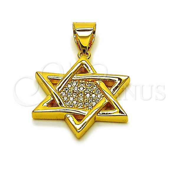 Dije Religioso 05.342.0233 Oro Laminado, Diseño de Estrella de Davi, con Zirconia Cubica Blanca, Pulido, Tono Dorado