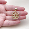Dije Religioso 05.342.0234 Oro Laminado, Diseño de Estrella de Davi, con Zirconia Cubica Blanca, Pulido, Tono Dorado