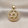 Dije Religioso 05.342.0234 Oro Laminado, Diseño de Estrella de Davi, con Zirconia Cubica Blanca, Pulido, Tono Dorado