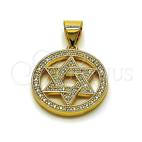 Dije Religioso 05.342.0234 Oro Laminado, Diseño de Estrella de Davi, con Zirconia Cubica Blanca, Pulido, Tono Dorado