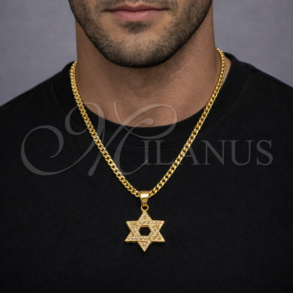 Dije Religioso 05.342.0235 Oro Laminado, Diseño de Estrella de Davi, con Zirconia Cubica Blanca, Pulido, Tono Dorado