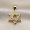 Dije Religioso 05.342.0235 Oro Laminado, Diseño de Estrella de Davi, con Zirconia Cubica Blanca, Pulido, Tono Dorado