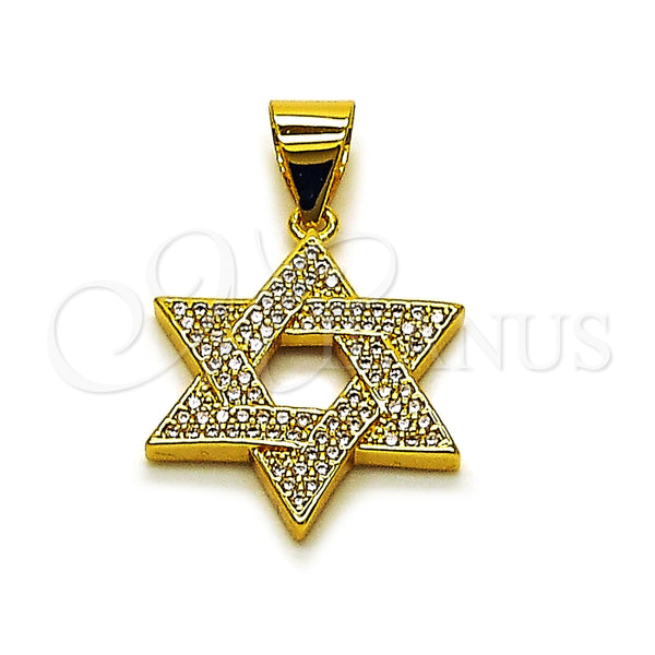 Dije Religioso 05.342.0235 Oro Laminado, Diseño de Estrella de Davi, con Zirconia Cubica Blanca, Pulido, Tono Dorado