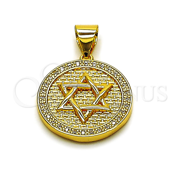 Dije Religioso 05.342.0237 Oro Laminado, Diseño de Estrella de Davi, con Zirconia Cubica Blanca, Pulido, Tono Dorado