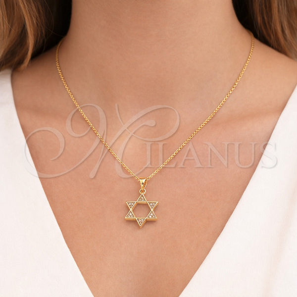 Dije Religioso 05.342.0236 Oro Laminado, Diseño de Estrella de Davi, con Zirconia Cubica Blanca, Pulido, Tono Dorado