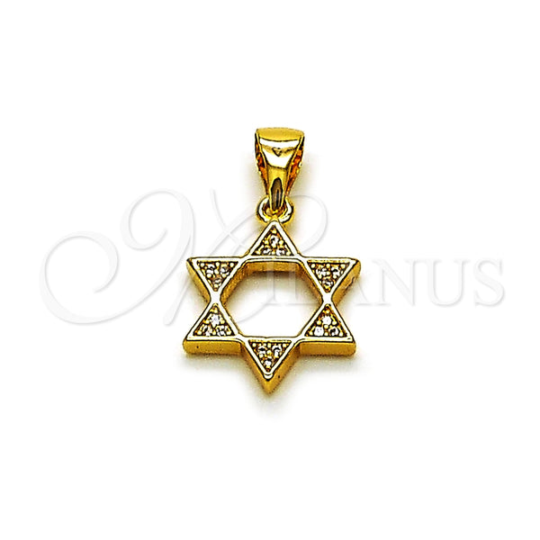 Dije Religioso 05.342.0236 Oro Laminado, Diseño de Estrella de Davi, con Zirconia Cubica Blanca, Pulido, Tono Dorado