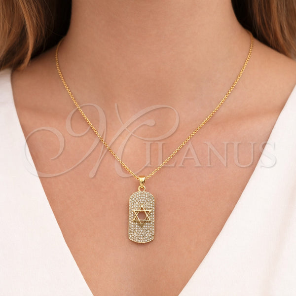 Dije Religioso 05.459.0001 Oro Laminado, Diseño de Estrella de Davi, con Micro Pave Blanca, Pulido, Tono Dorado