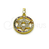 Dije Religioso 05.459.0002 Oro Laminado, Diseño de Estrella de Davi, con Zirconia Cubica Multicolor y Blanca, Pulido, Tono Dorado