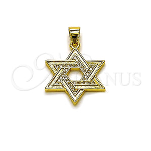 Dije Religioso 05.459.0005 Oro Laminado, Diseño de Estrella de Davi, con Micro Pave Blanca, Pulido, Tono Dorado