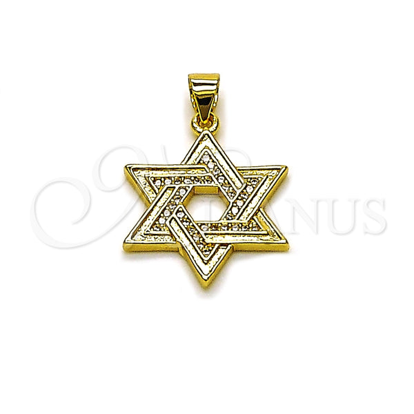 Dije Religioso 05.459.0005 Oro Laminado, Diseño de Estrella de Davi, con Micro Pave Blanca, Pulido, Tono Dorado