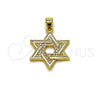 Dije Religioso 05.459.0005 Oro Laminado, Diseño de Estrella de Davi, con Micro Pave Blanca, Pulido, Tono Dorado