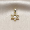 Dije Religioso 05.459.0006 Oro Laminado, Diseño de Estrella de Davi, con Micro Pave Blanca y Madre Perla Marfil, Pulido, Tono Dorado