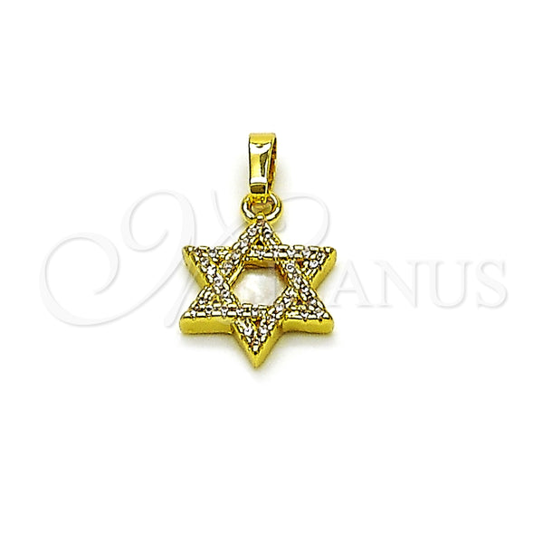 Dije Religioso 05.459.0006 Oro Laminado, Diseño de Estrella de Davi, con Micro Pave Blanca y Madre Perla Marfil, Pulido, Tono Dorado