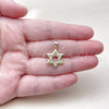 Dije Religioso 05.459.0008 Oro Laminado, Diseño de Estrella de Davi, con Zirconia Cubica Blanca, Pulido, Tono Dorado