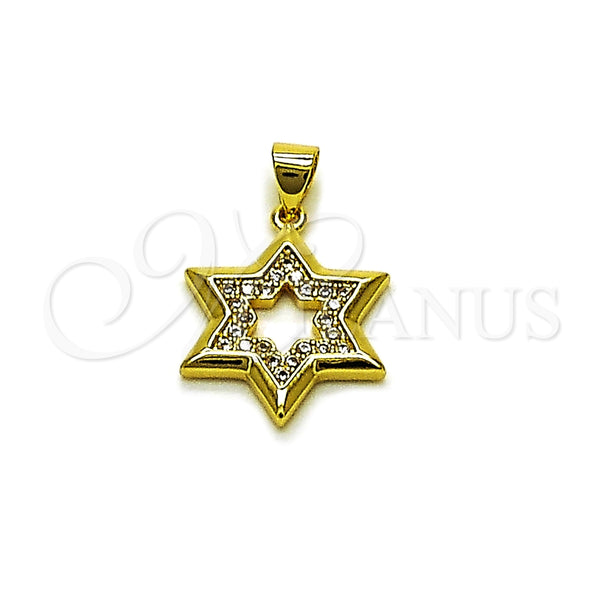 Dije Religioso 05.459.0008 Oro Laminado, Diseño de Estrella de Davi, con Zirconia Cubica Blanca, Pulido, Tono Dorado